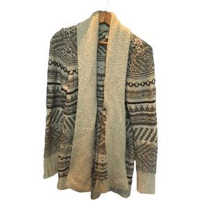 Lucky Brand Open long sleeve sweater cream and gray design front pockets Medium